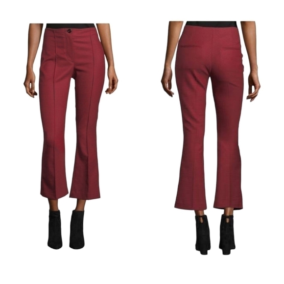 Helmut Lang Red & Black Houndstooth Flare Crop Pants - Picture 2 of 12